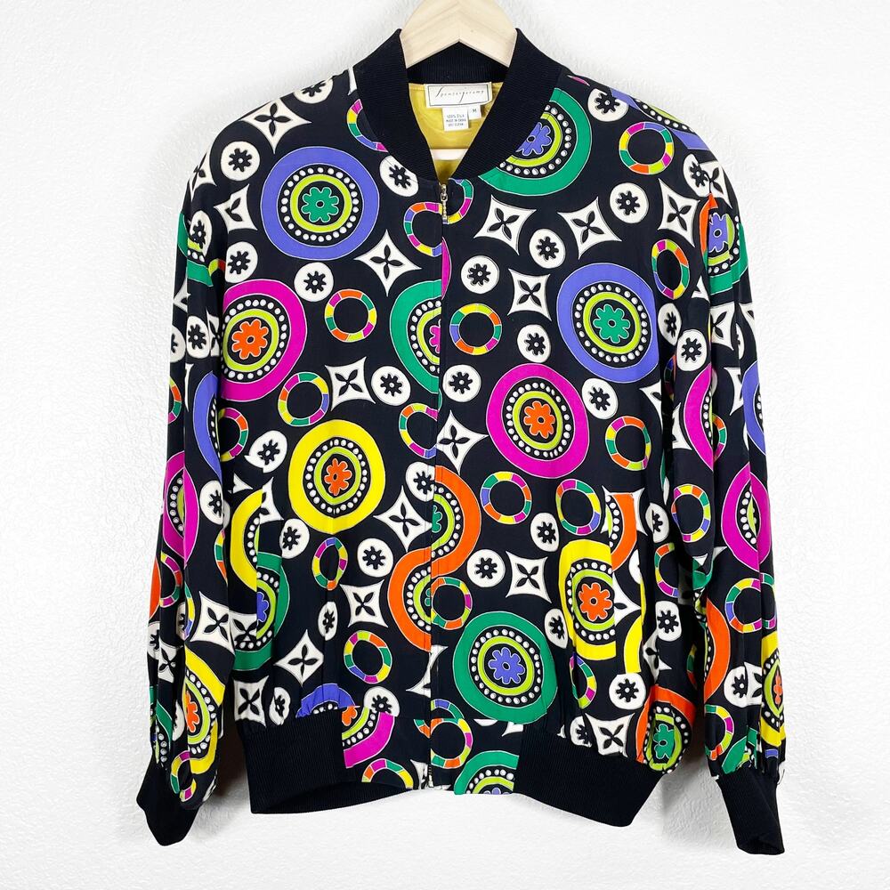 Vintage Spenser Jeremy Women's 100% Silk Geometric Jacket Art of Wear Sz M OOAK